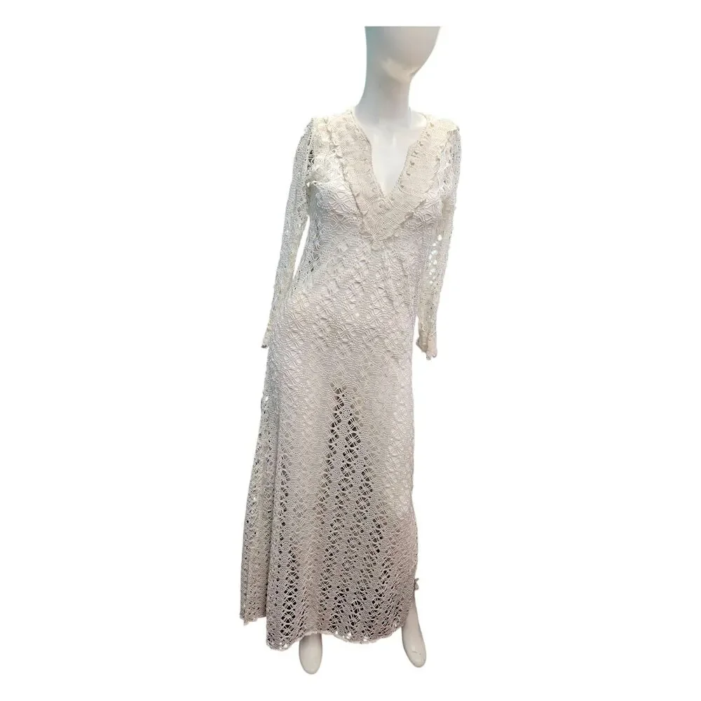 Cream Crochet Long Maxi Swim Cover Womens size Small